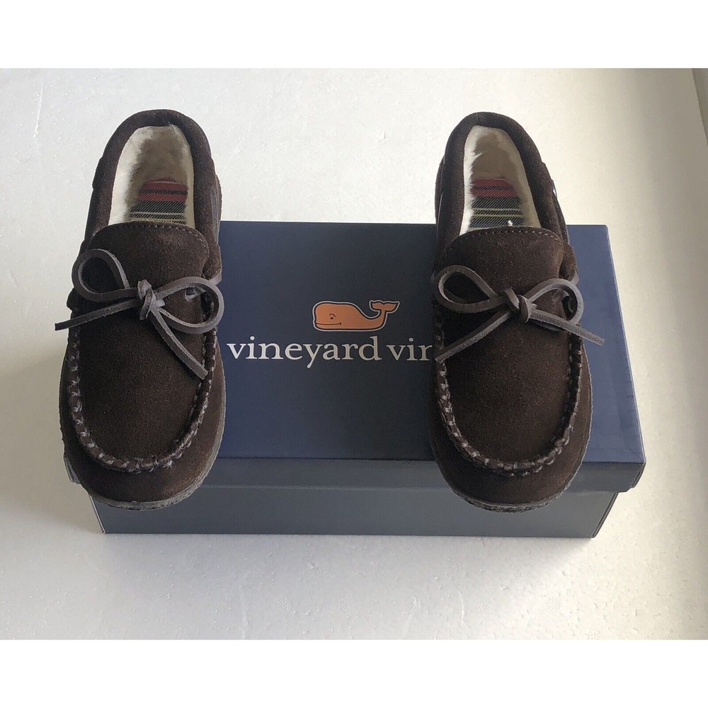 VINEYARD VINES Size 13 Boy's PEAKS PLAID Shearling MOC Shoes Slipper